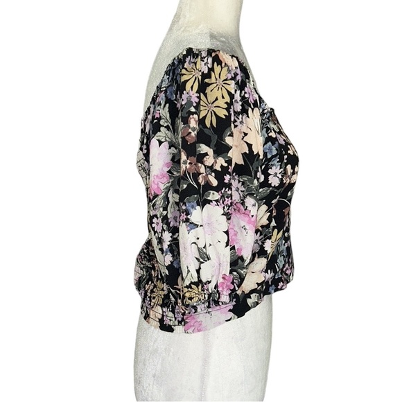 Saltwater Luxe Lenny Multi Floral Oasis Puff Sleeve Off Shoulder Crop Top - M - Picture 8 of 16